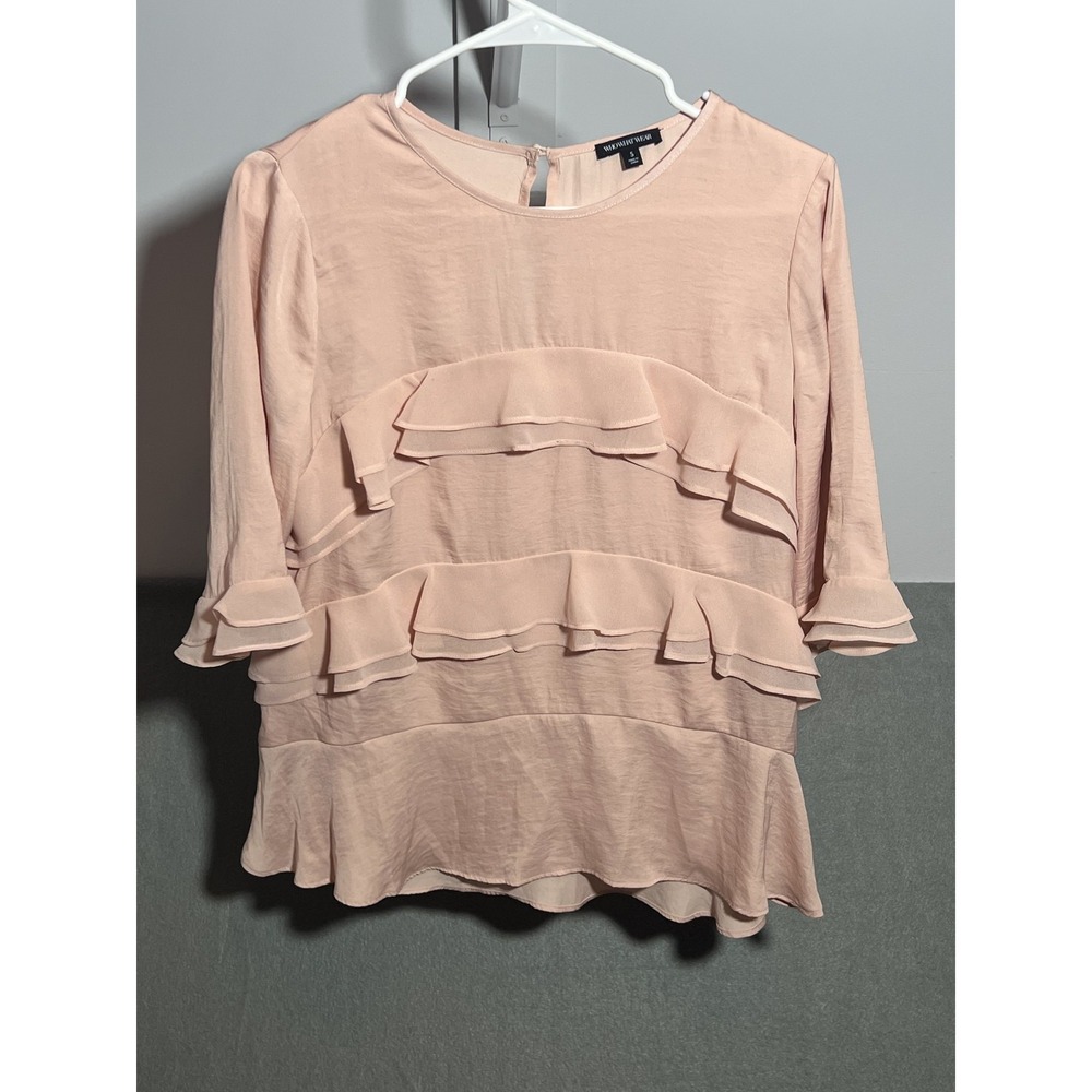 Who What Wear‎ Women's Blush Pink Ruffle Blouse Top Size S Small Keyhole Neck